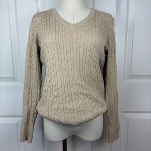 Basic editions Women's Cable Knit V-Neck Sweater - Beige